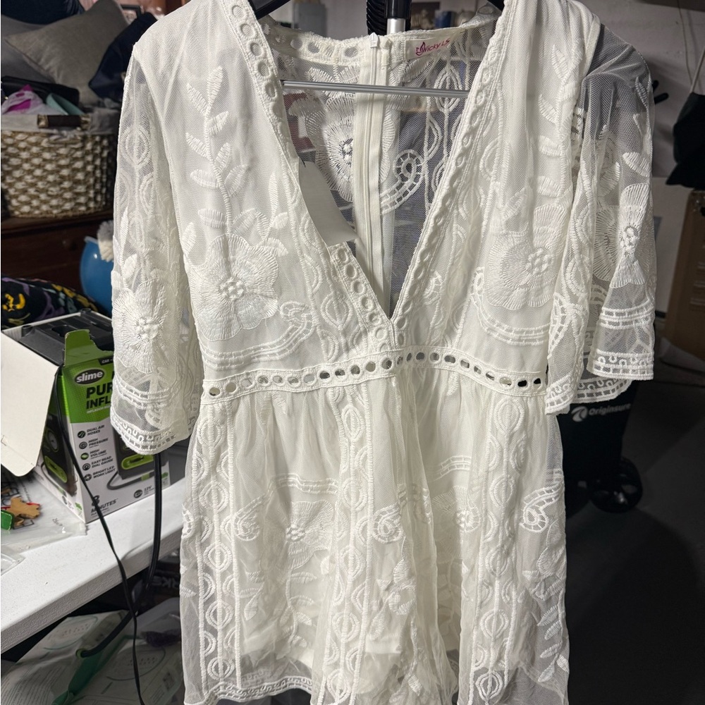 White Lace V-Neck Romper